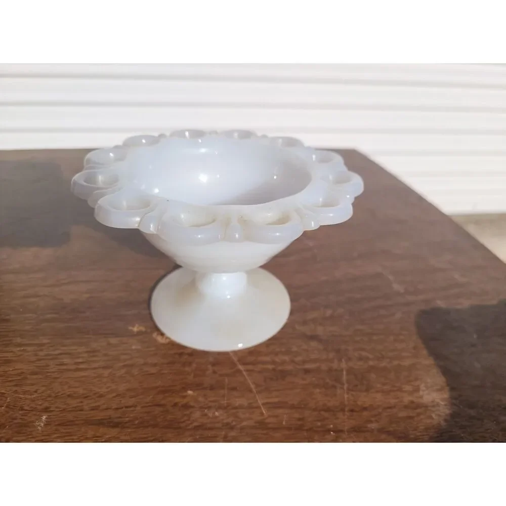 Vintage Opaque White Milk Glass Candy Dish & Tapered Nesting Bowl Set